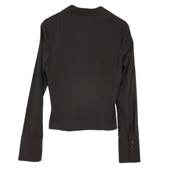 Toi & Moi Blouse Fitted Brown Button Down Pinstripe French Cuff Size L NWT $58 - Picture 4 of 7